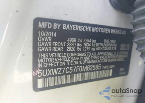 2015 BMW X3 Sdrive28I z USA, uszkodzony, nr VIN 5UXWZ7C57F0M82585